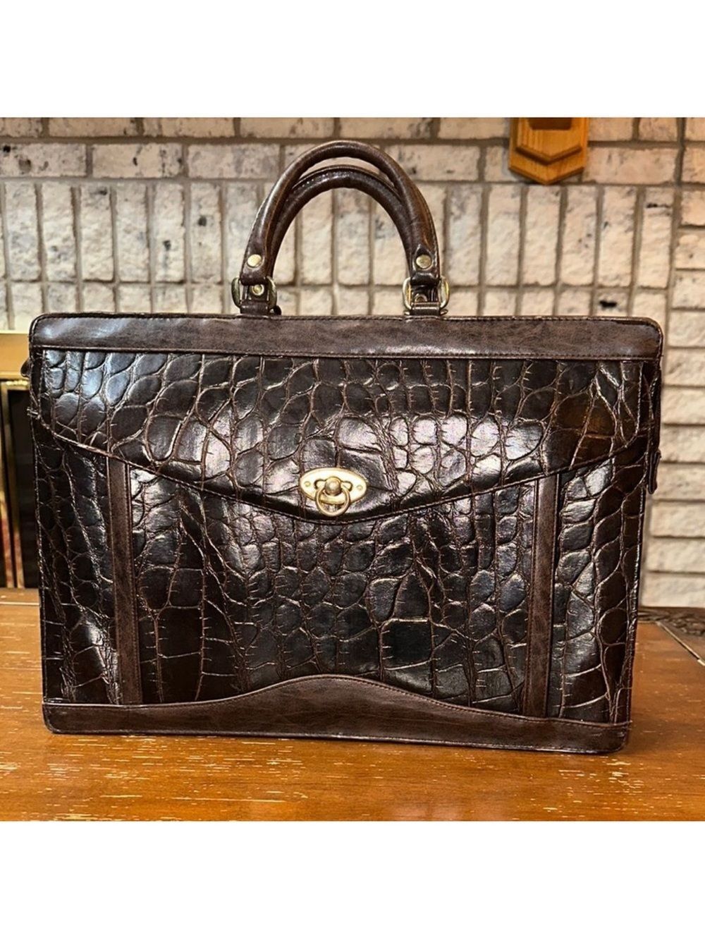 Jackson Brown Faux Pebbled Leather Laptop Document Accordion Briefcase Bag